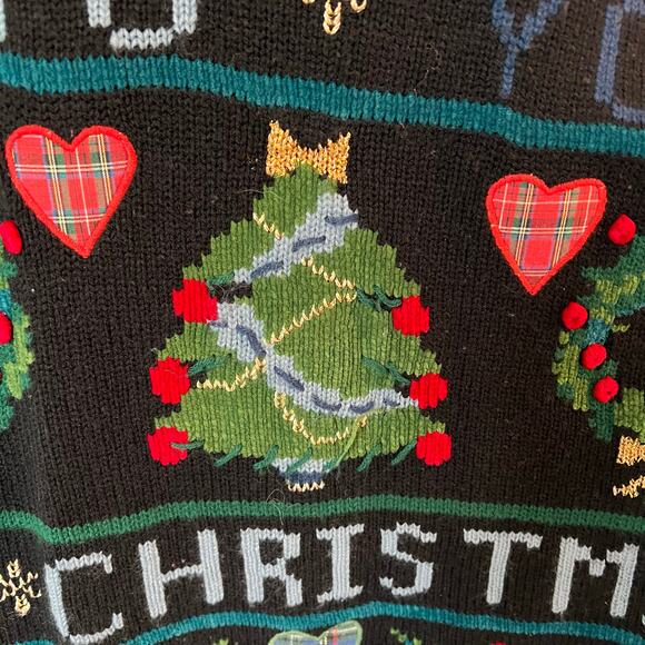 Vintage Karen Scott Christmas Holiday Sweater Large Grandmacore Trees Wreaths - Picture 5 of 6